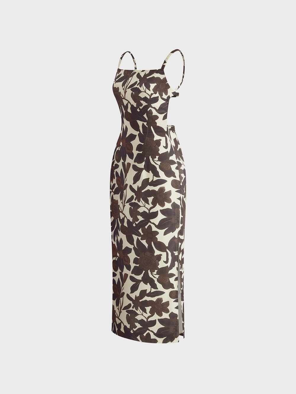 Commense Backless Brown & Cream Print Split Zipper Dress NWT - Picture 2 of 7